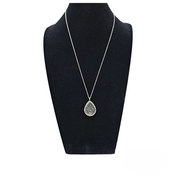 Silver Tone Stainless Steel Teardrop Swirl Essential Oil Pendant Necklace - Picture 5 of 8